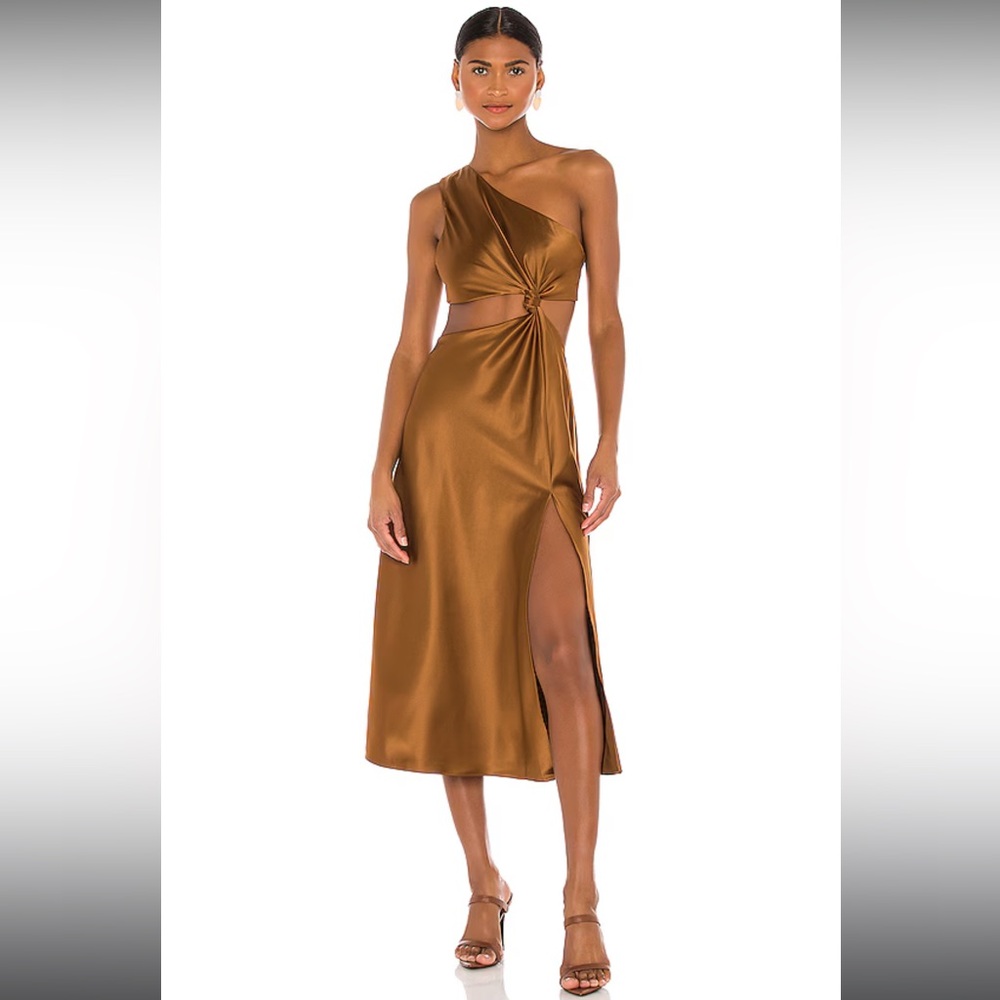 LPA Imani Satin One Shoulder Midi Dress, Size M